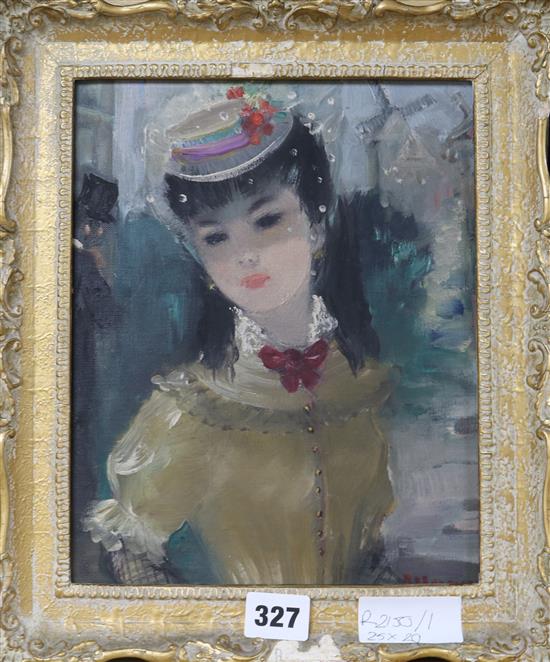 French School, oil on canvas, portrait of a young lady, indistinctly signed, 25 x 20cm